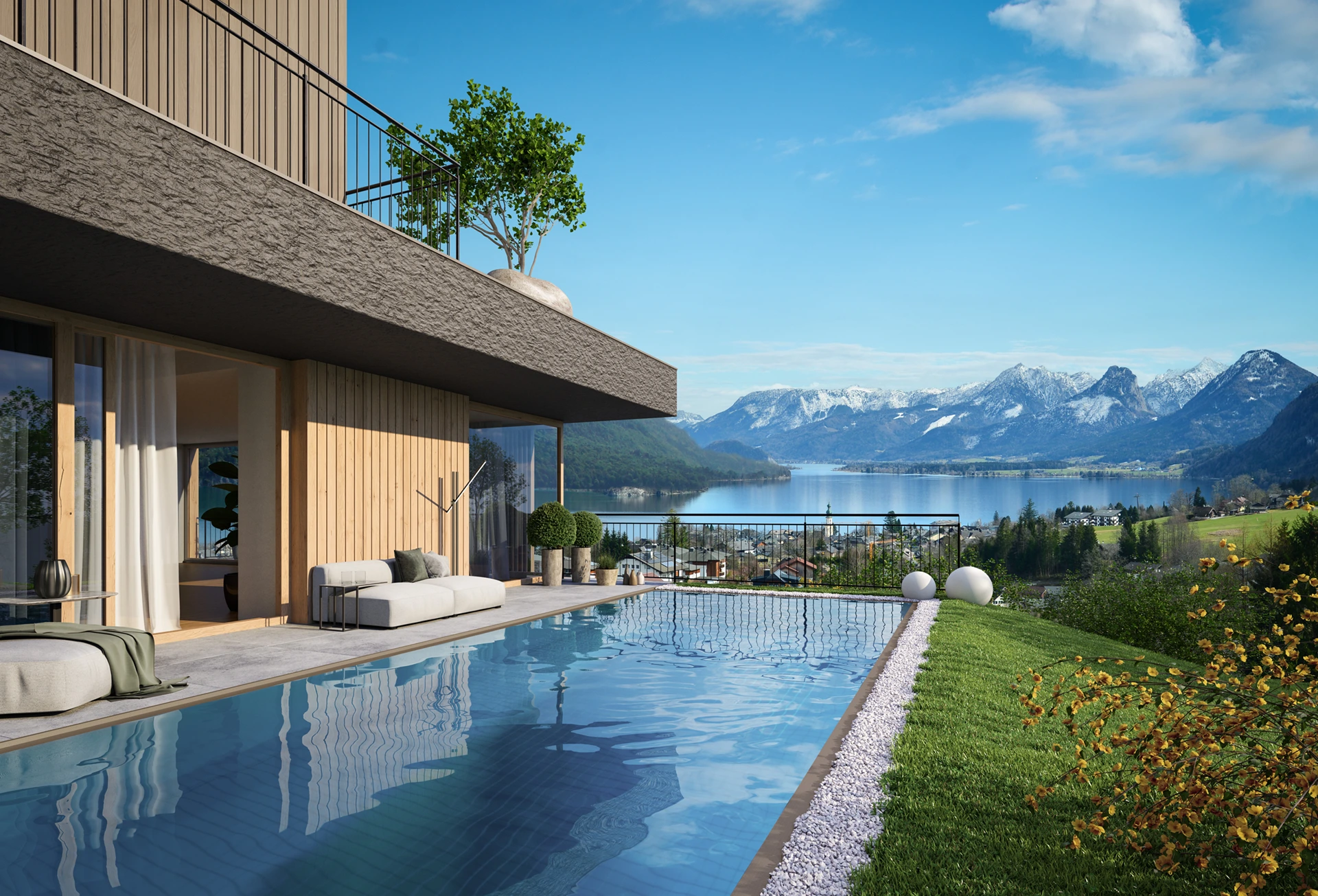 Pool mit Blick auf den Wolfgangsee